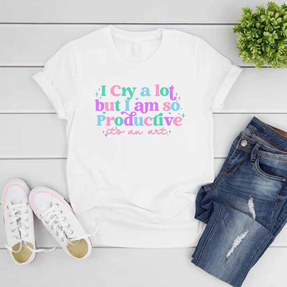 I Cry A Lot But I Am So Productive T-Shirt TTPD New Album Song Lyrics Tee Mental Health Tshirt Graphic T Shirts Music Lover Gift