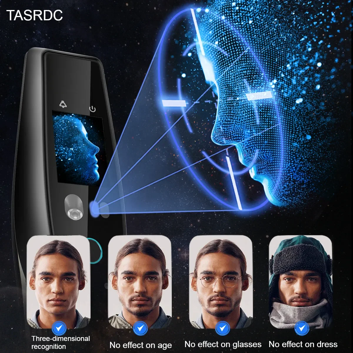 Intelligent face ID recognition Tuya Smart lock smart fingerprint palm print door lock, 3D Technology IR Optics password lock