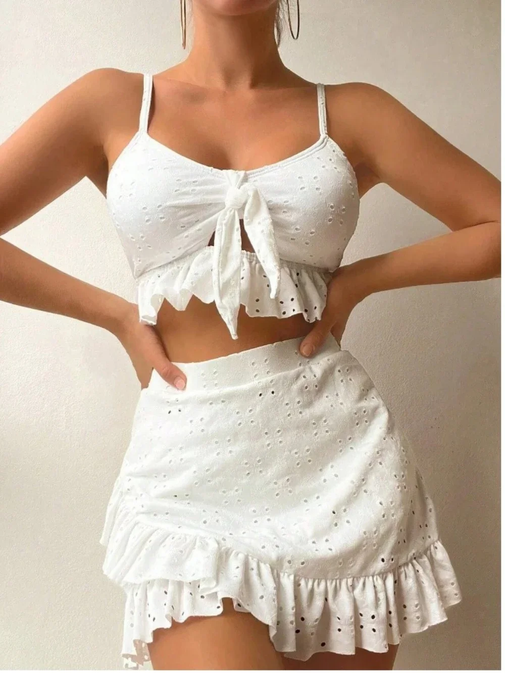 2024 3pack Swimwear Women Bikini Swimsuit with Beach Skirt Knot Bathing Suit Beachwear Ruffle Two-Pieces Bikini Set Biquini