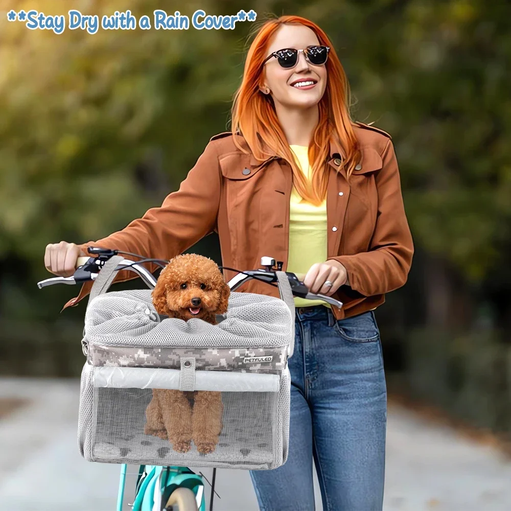 Dog Bike Basket, Small Medium Pets Dog Basket For With Breathable Mesh, Removable Bicycle Basket Front Handlebar Bicycle Basket