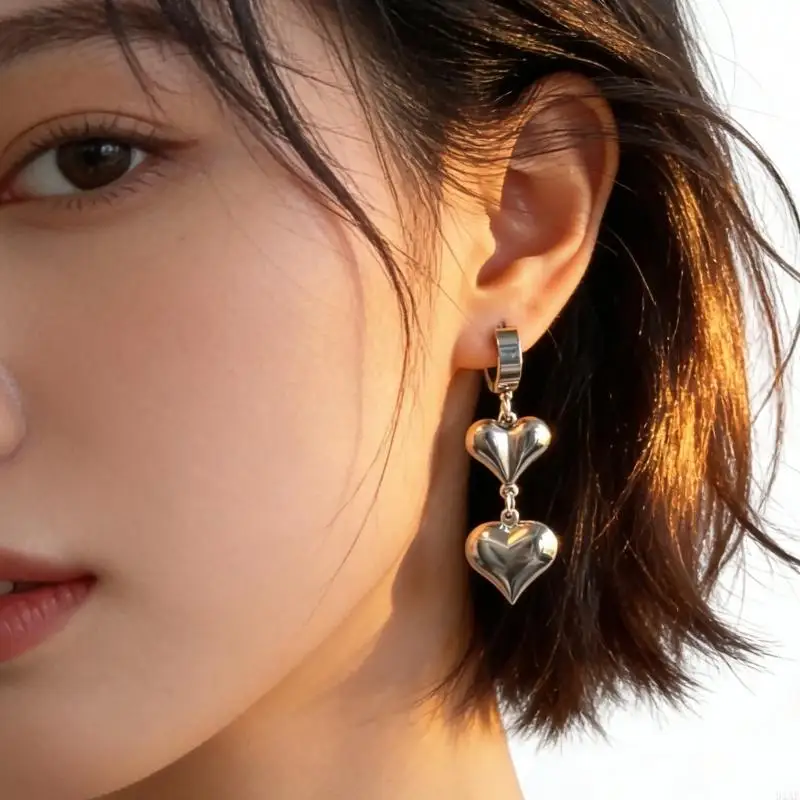 91AF Punk Styles Heart Shaped Drops Earrings Craft Of Stainless Steel For Women Girls Fashion Jewelry Gift For Daily Wear