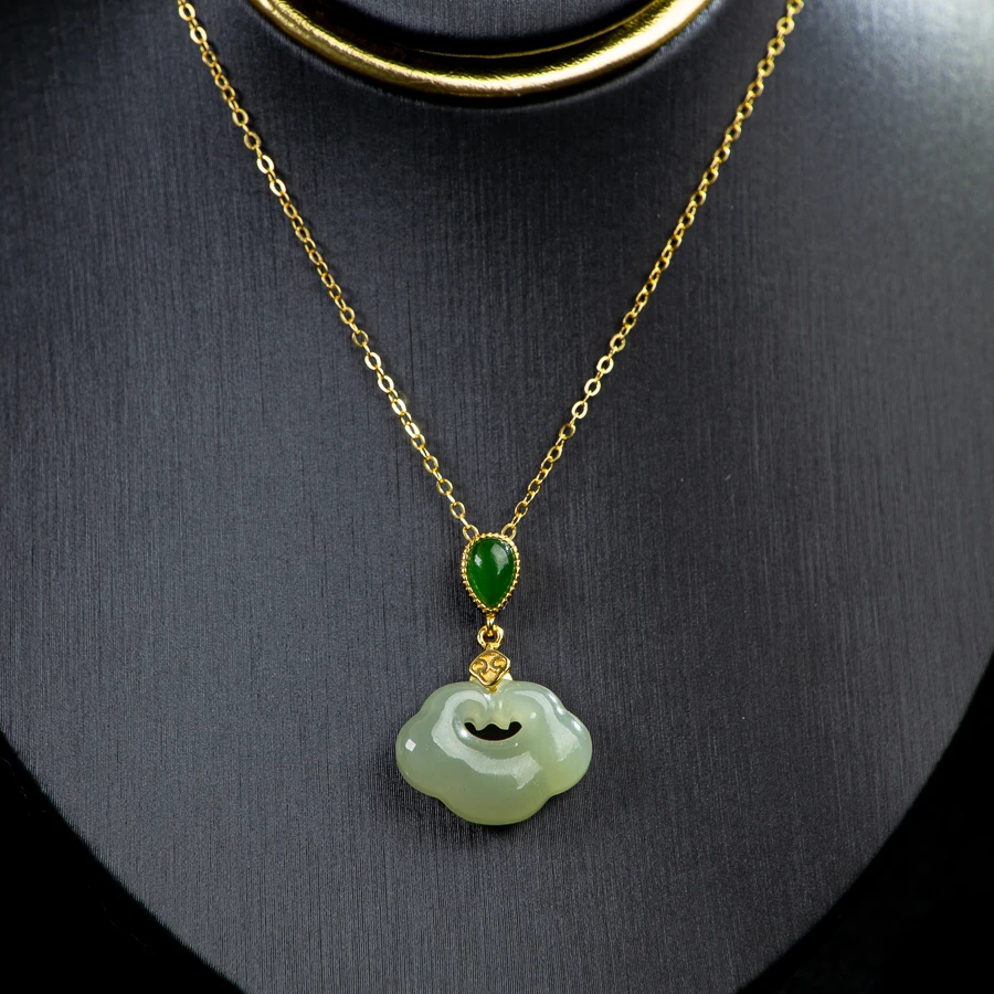 

TIMESWIND Authentic Natural Jade Light Green Ruyi Pendant S925 Pray Women Necklace Fashion Jewelry with Certificate