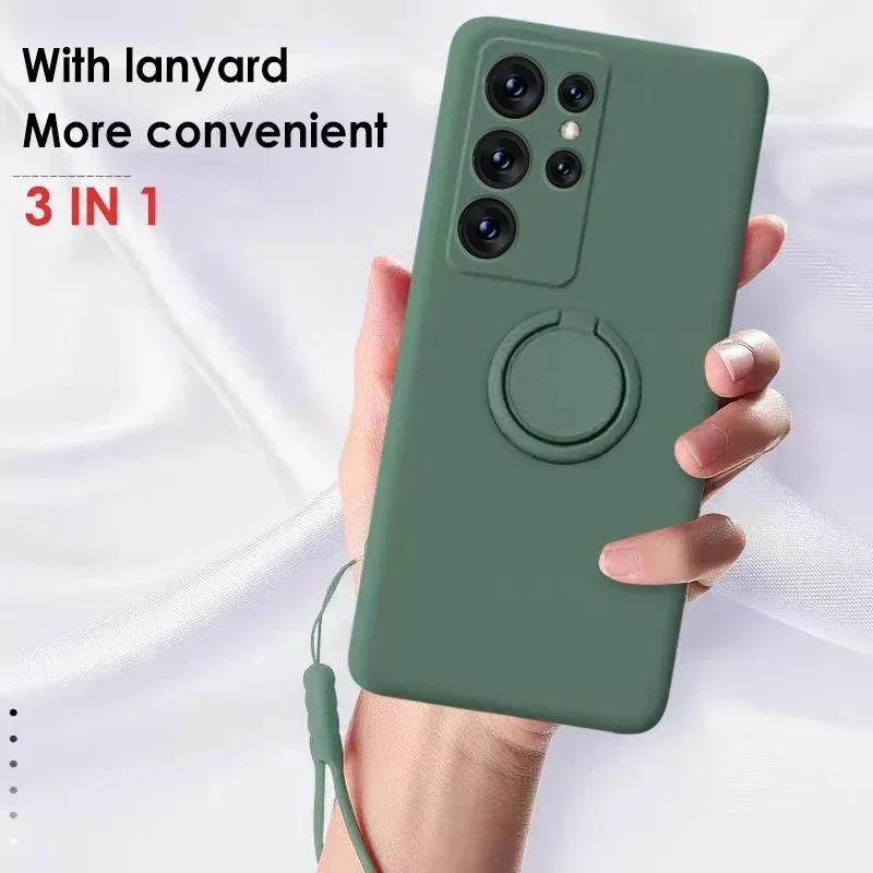 Magnetic Silicone Phone Case for Samsung Galaxy S21 20 FE S25 S24 S23 S22 Plus Ultra A15 A25 A35 A55 A54 Cover with Ring Strap image 2