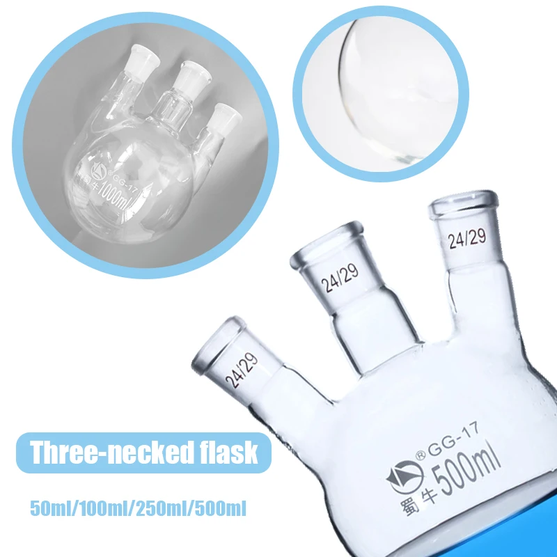 50ml/100ml/250ml/500ml 24/29 Calibers Three Necks Standard Grinding Mouth Middle Joint 3-neck Round Bottom Bevel Connect Glass F