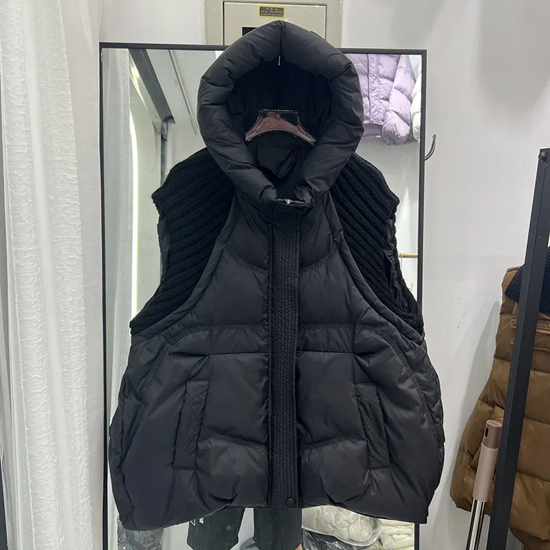 Autumn Winter New Vest Short Hooded Warm Fashionable Hooded Sleeveless  Short Sleeve Oversize Vest Coat