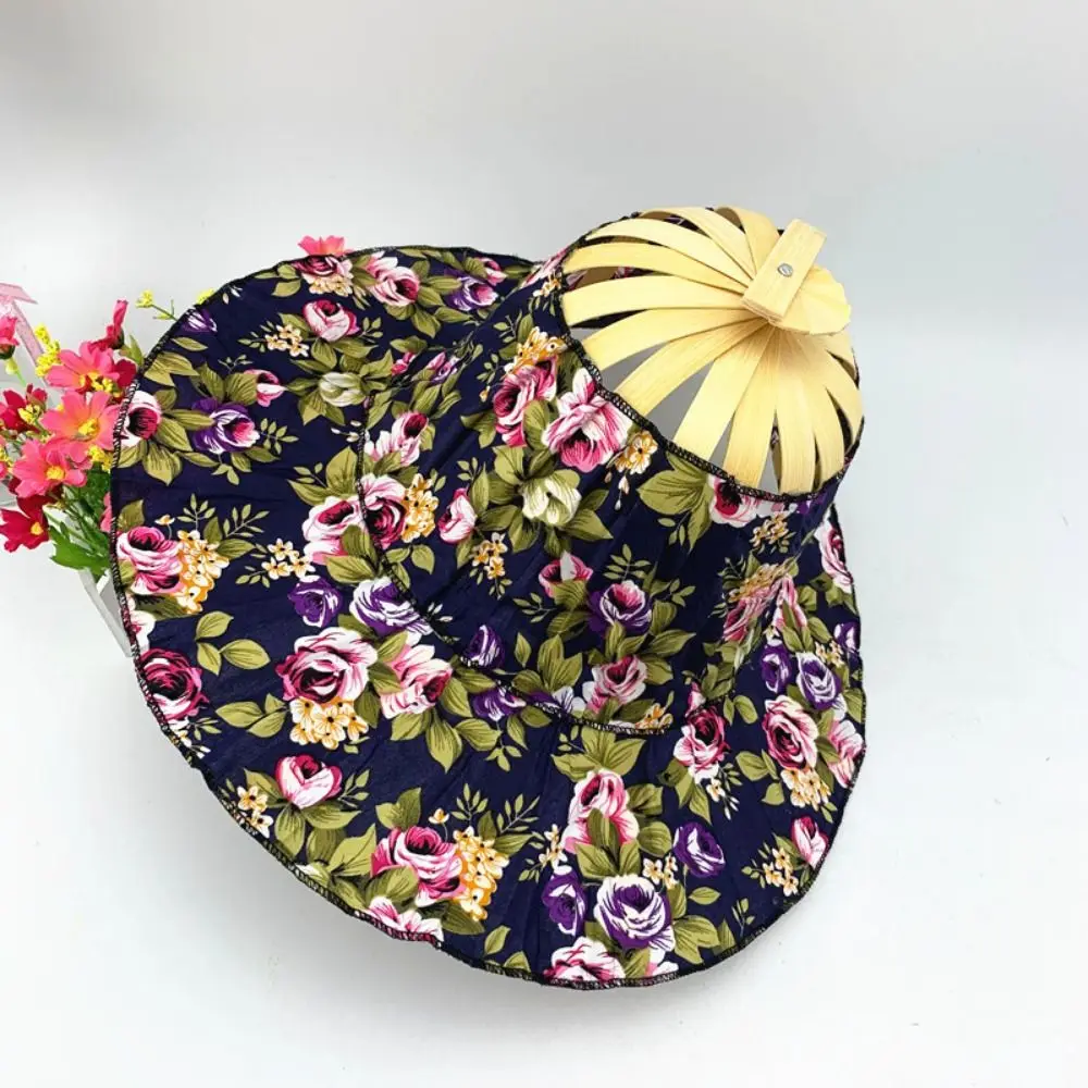 Women Folding Fan Hat Bamboo Silk Foldable Wide Brim Hat Summer Portable Travel Beach Sunscreen Cap Sun Protection Jewelry Gift