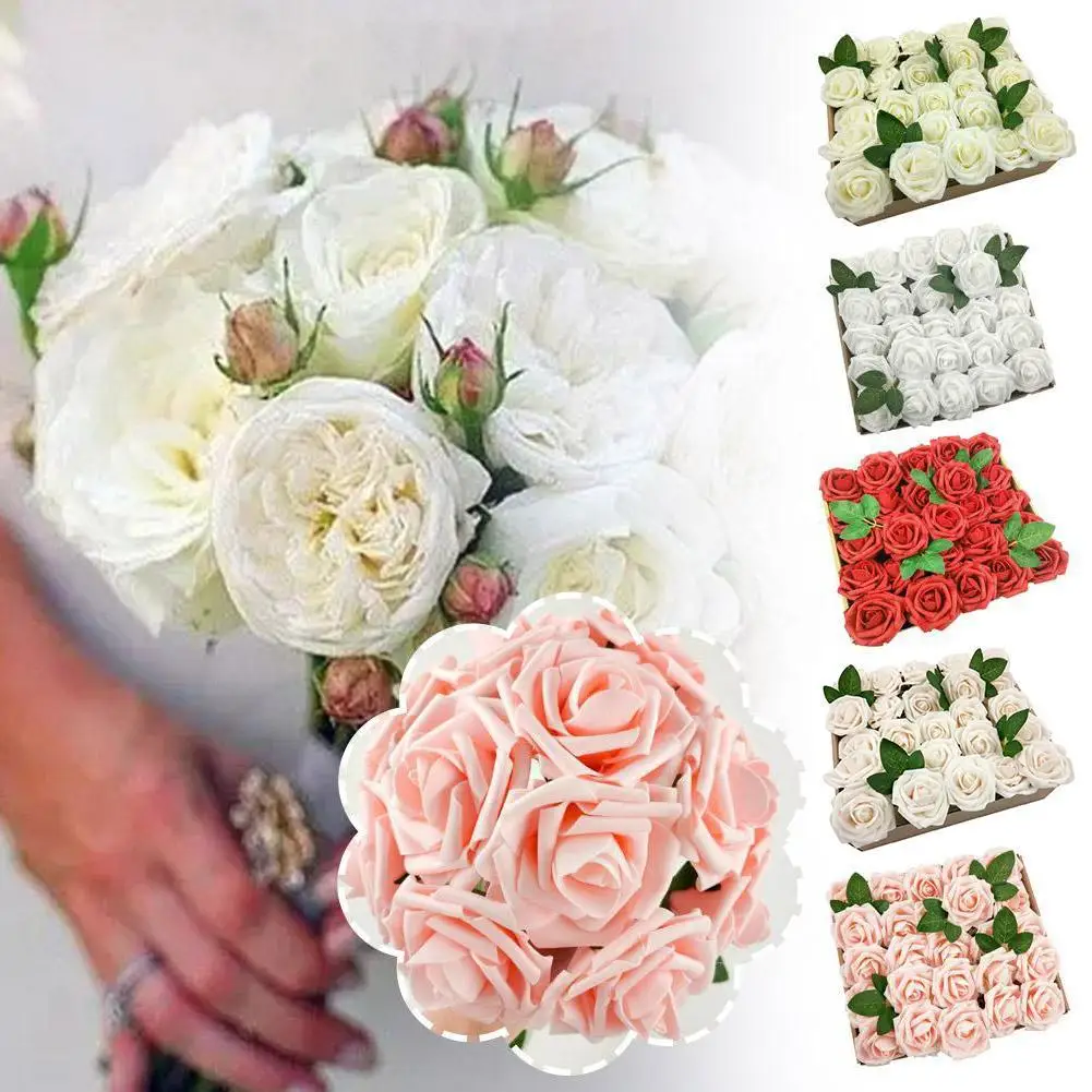 

25/30PCS Artificial Flowers Wedding Bouquet Fake Flowers Rose Combo Gift Box DIY Bridal Bouquet Shower Party Home Decoration