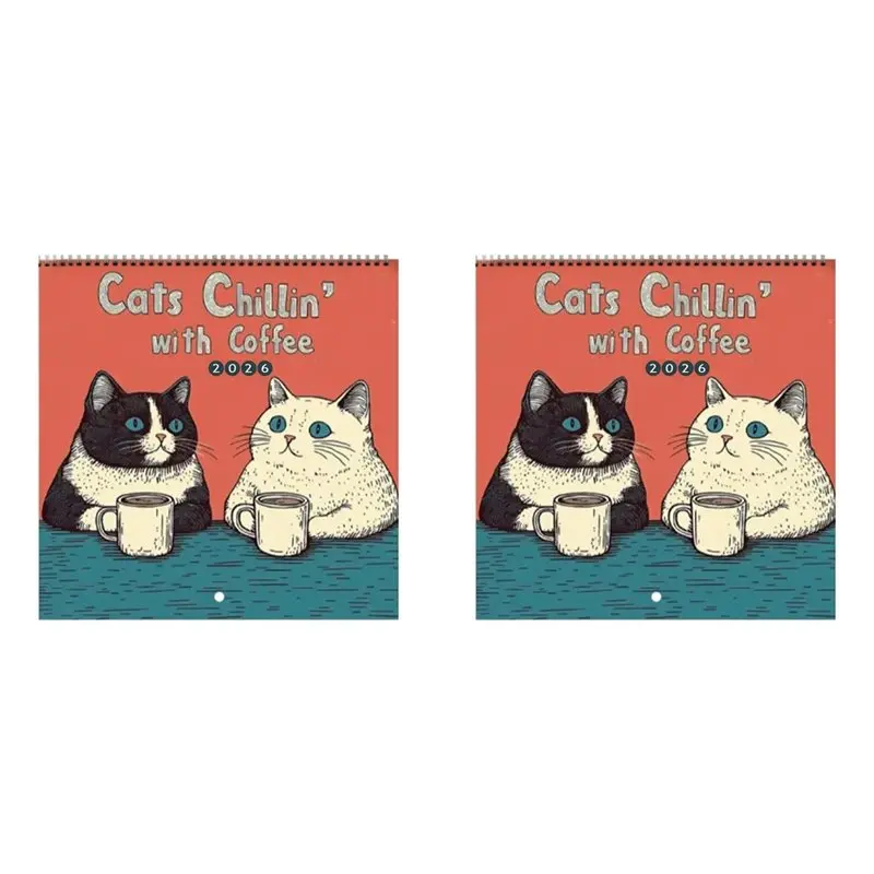 A74E-2X 2026 Calendar Cat Design Hangable Calendar 12-Month Family Planner Thickpaper Home Decorate For Bedroom And Office
