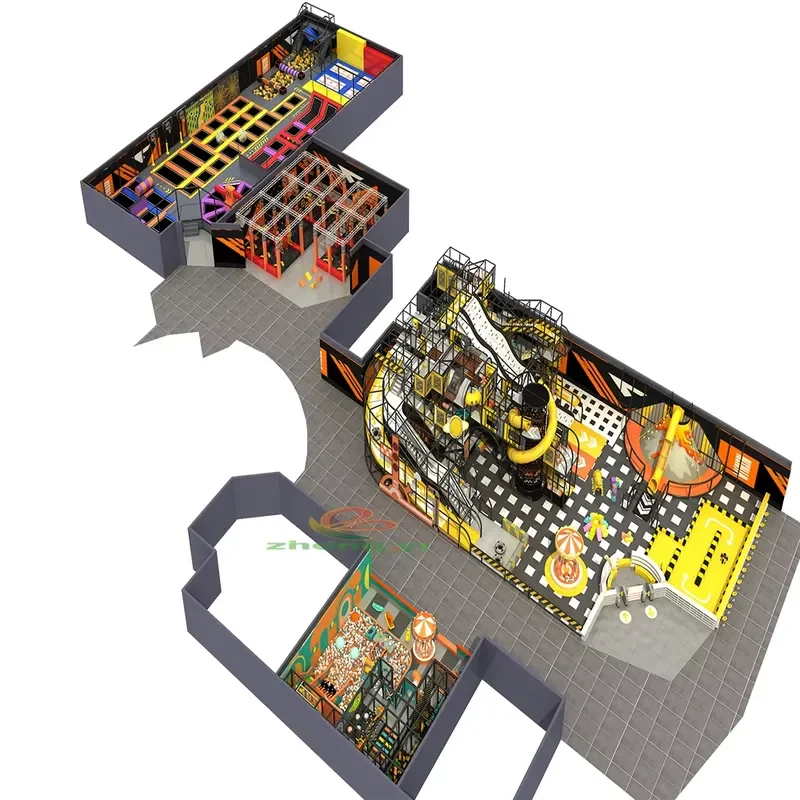 Indoor Adventure Playground with Ball Pool Trampoline Big Slide Made of Plastic Wood Plush for Kids' Fun