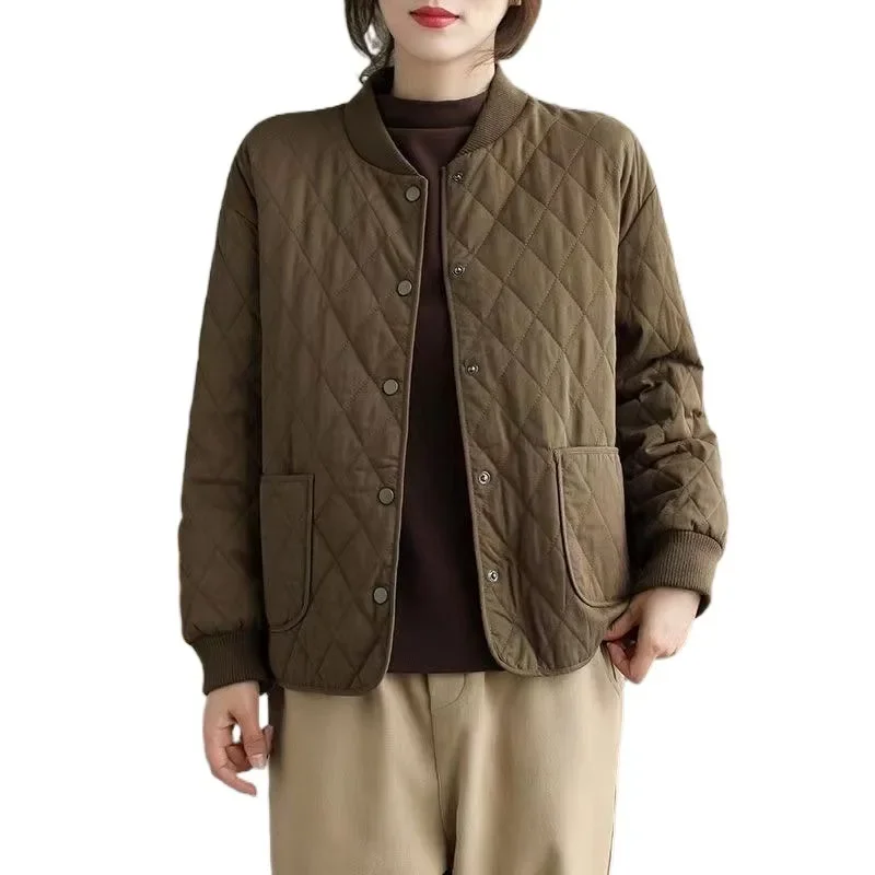 ملابس الشتاء امرأة سترة مبطنة موضة خفيفة الوزن الوقوف طوق كم طويل واحدة الصدر تقسم جيوب معاطف أسود جديد #5