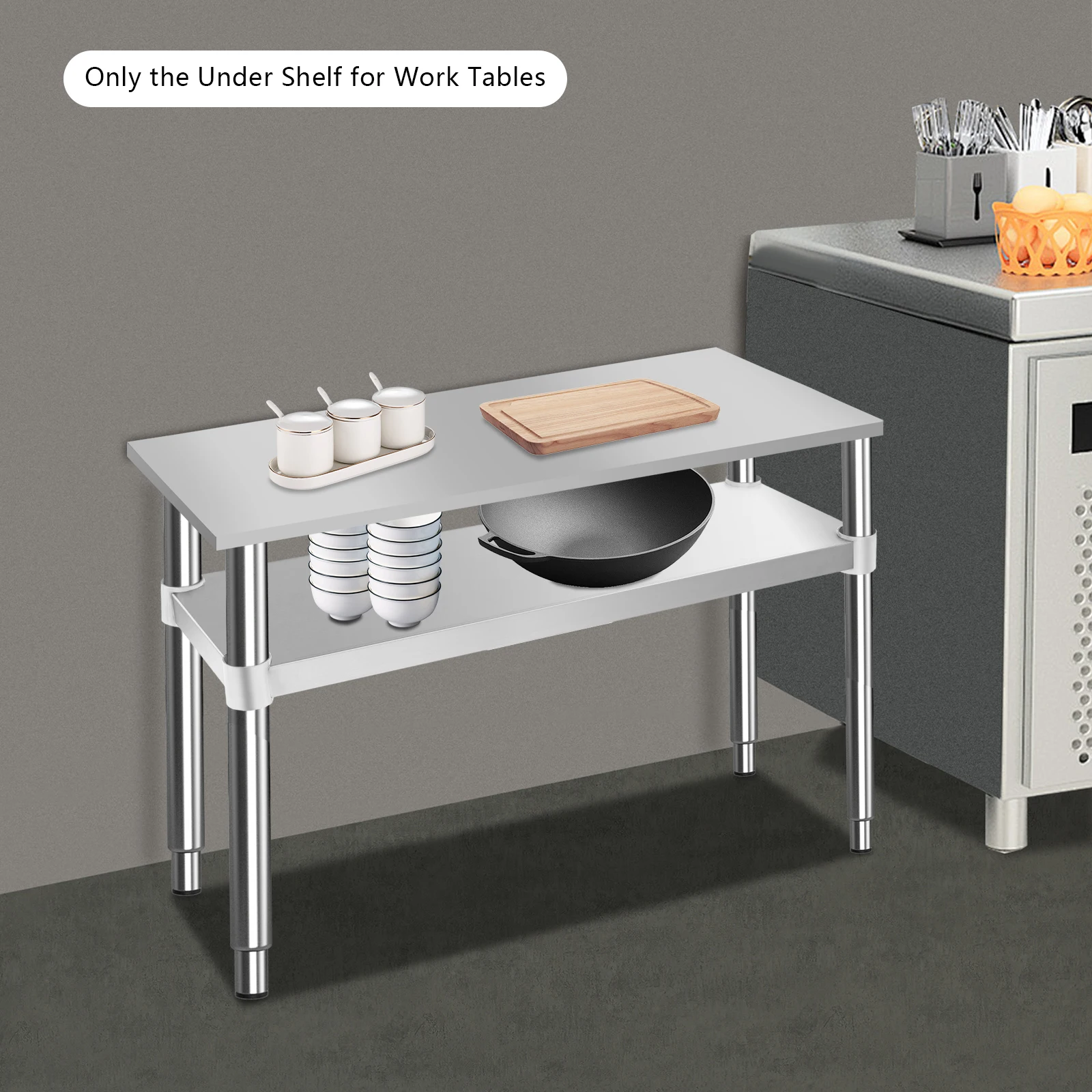 Adjustable Stainless Steel Undershelf for Workbenches & Utility Tables, 27.87x9.76in Lower Storage Shelf, 100kg/220 lbs Max Load