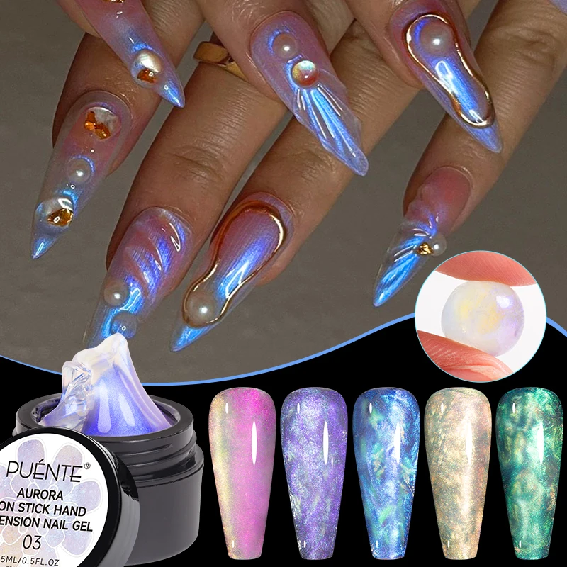 PUENTE 7 Pz/set Aurora Glitter Antiaderente Estensione Della Mano Kit Gel Per Unghie 3D Scultura Intagliare Soak-Off UV Unghie artistiche Gel Duro Vernice