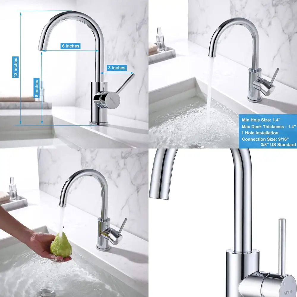 

Chrome Single Hole Kitchen Faucet with Hot/Cold Lines, Modern Single Handle Wet Bar Faucet