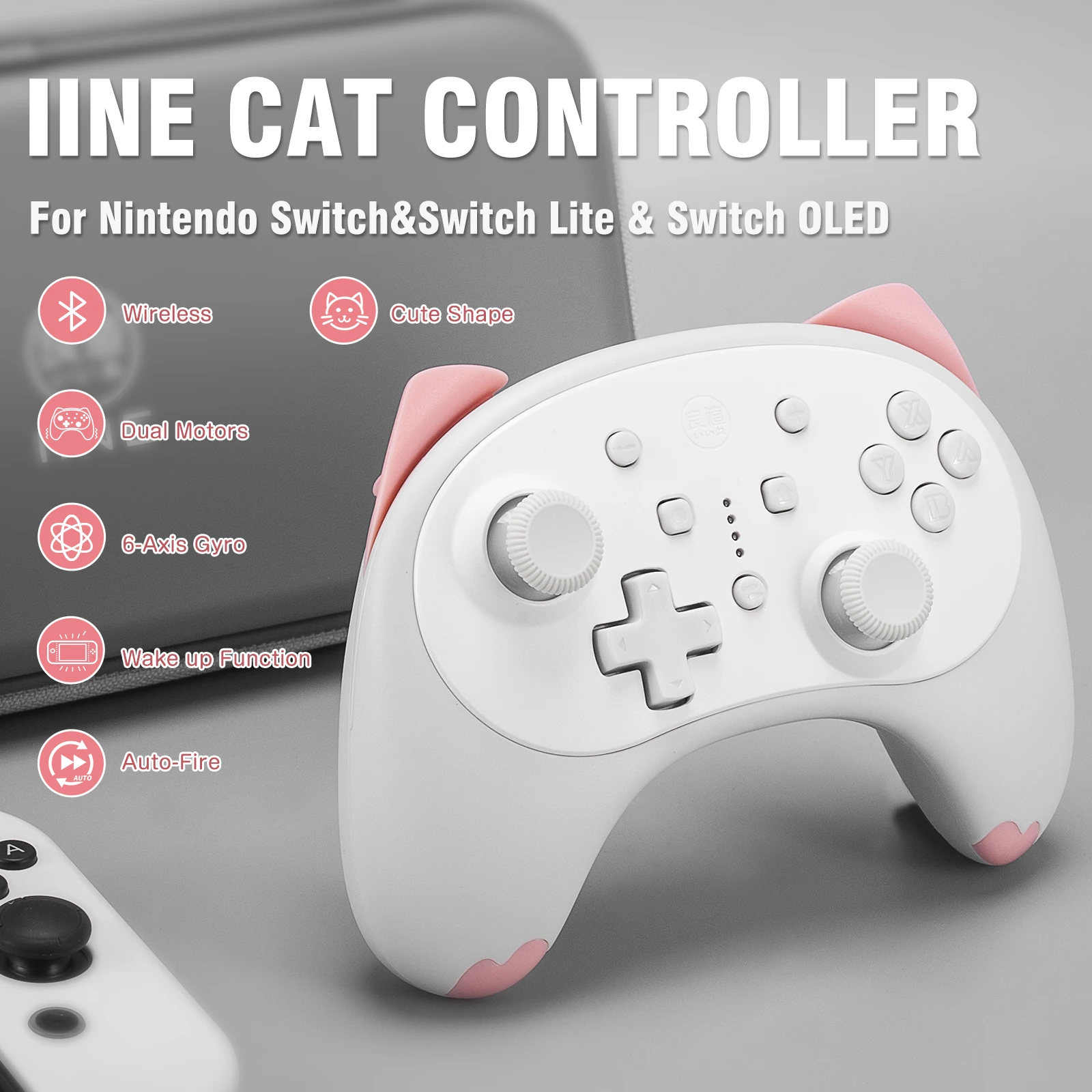 IINE Cartoon White Cat Controller Wireless di piccole dimensioni compatibile con il fuoco automatico Nintendo Switch/Lite/OLED