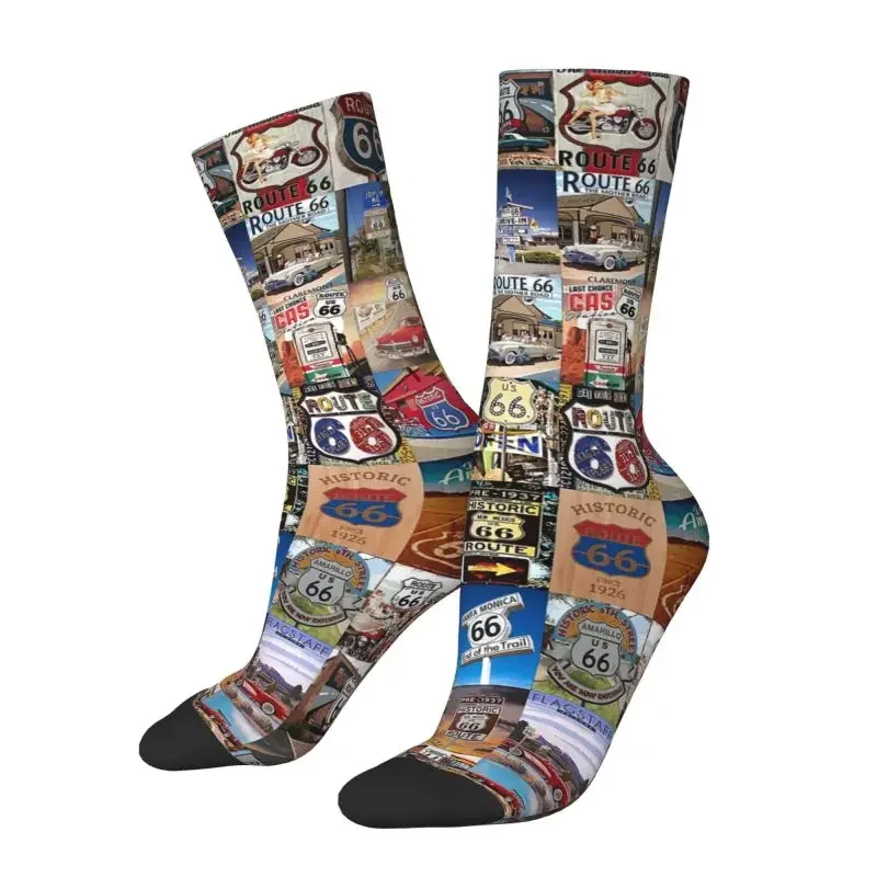 Chaussettes coordonnantes Happy Crew pour hommes et femmes, Route 66 Collage, Hip Hop, Unisexe, Kawaii, Printemps, Été, Automne, Hiver