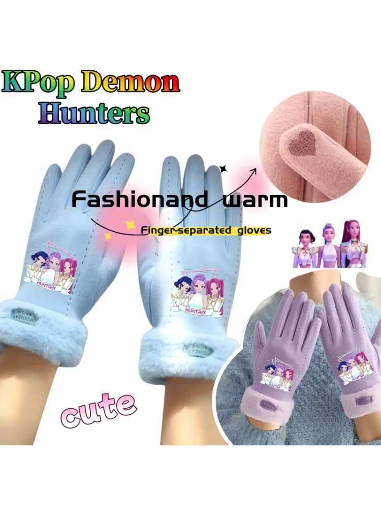 AliExpress Bandai KPop Demon Hunters Rumi Gloves Cute Cartoon Fashion Warm Touchscreen Outdoor Cycling Fingerless Gloves Girl Birthday Gift