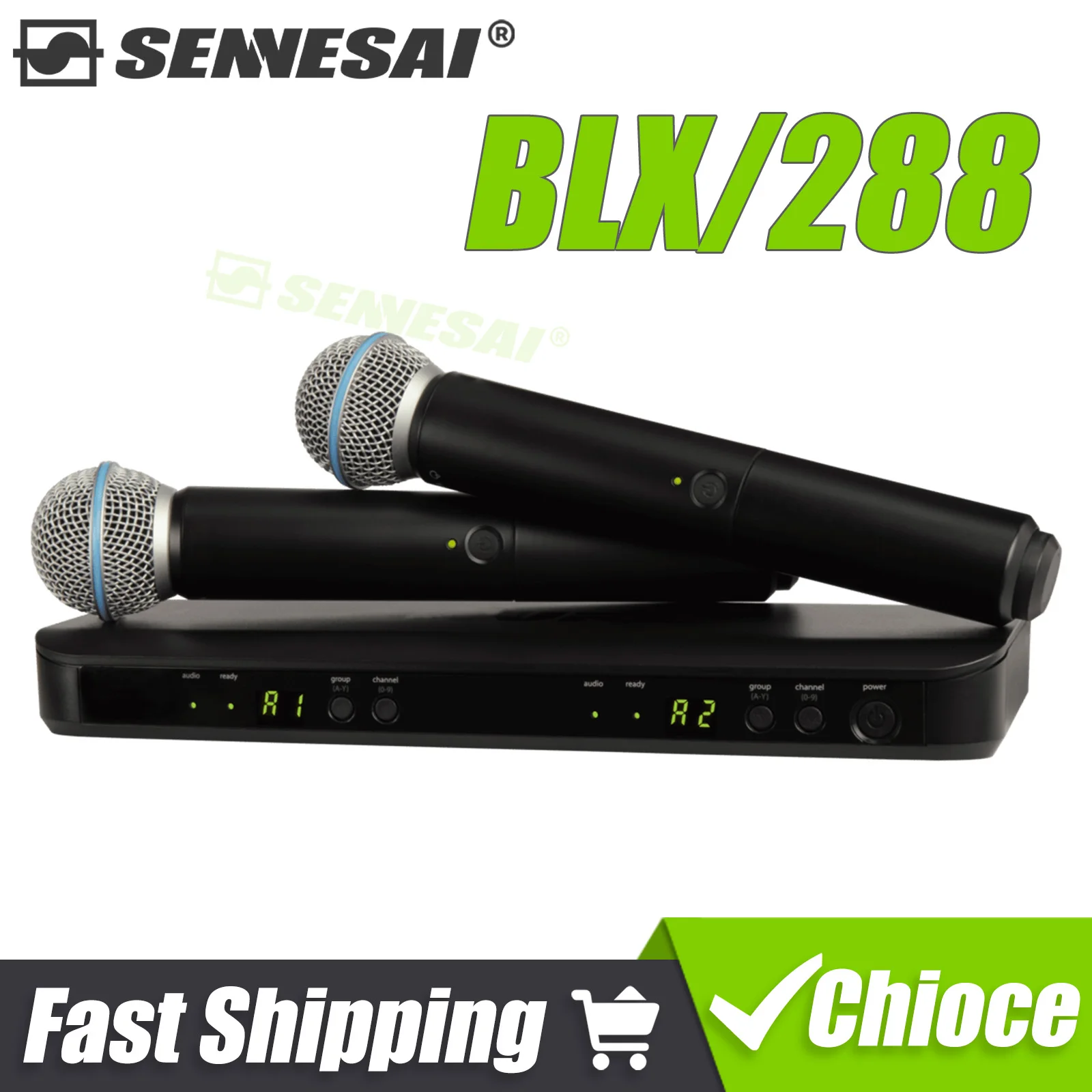 BLX288 B58 Profession Microphone Vocal sans fil 2 canaux Kit de système UHF micro portable pour karaoké scène performance parole d'église