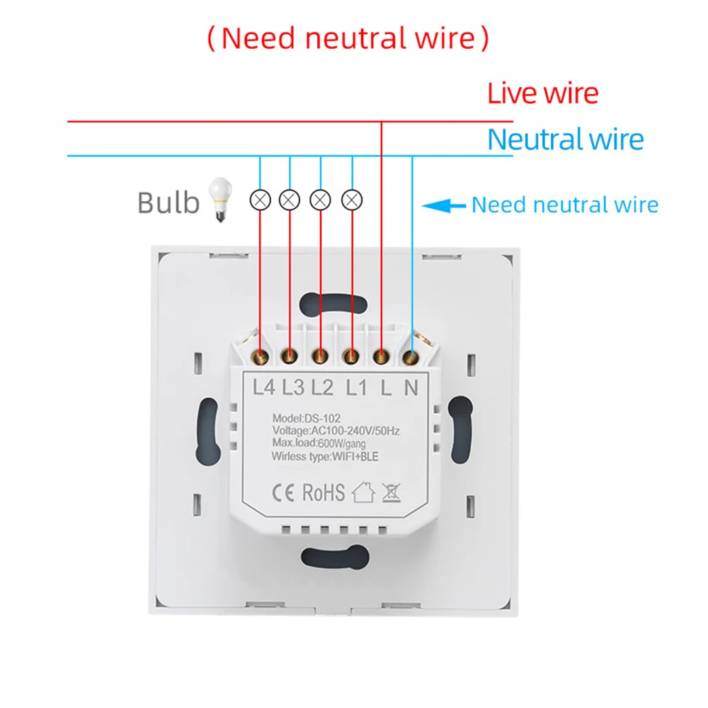 Interruttore della luce WiFi Smart Home Interruttore a pulsante da parete 1/2/3 Gang Smart Life/APP Tuya Funziona con Alexa Google Home Necessita neutra