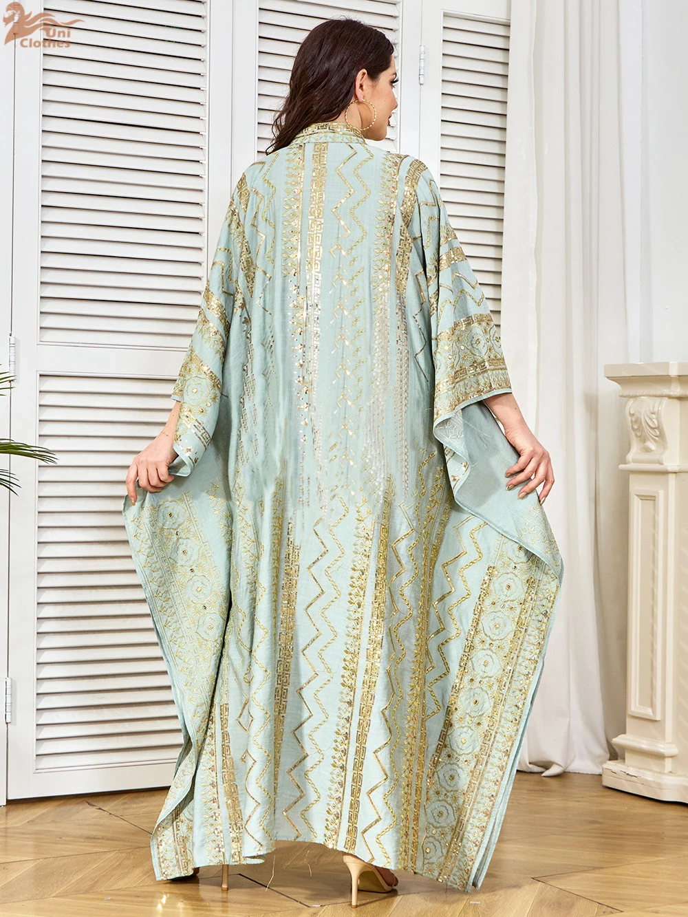 Uni Dubai lentejuelas Patchwork Abaya lujo mujer vestido de noche musulmán elegante manga de murciélago Kaftan