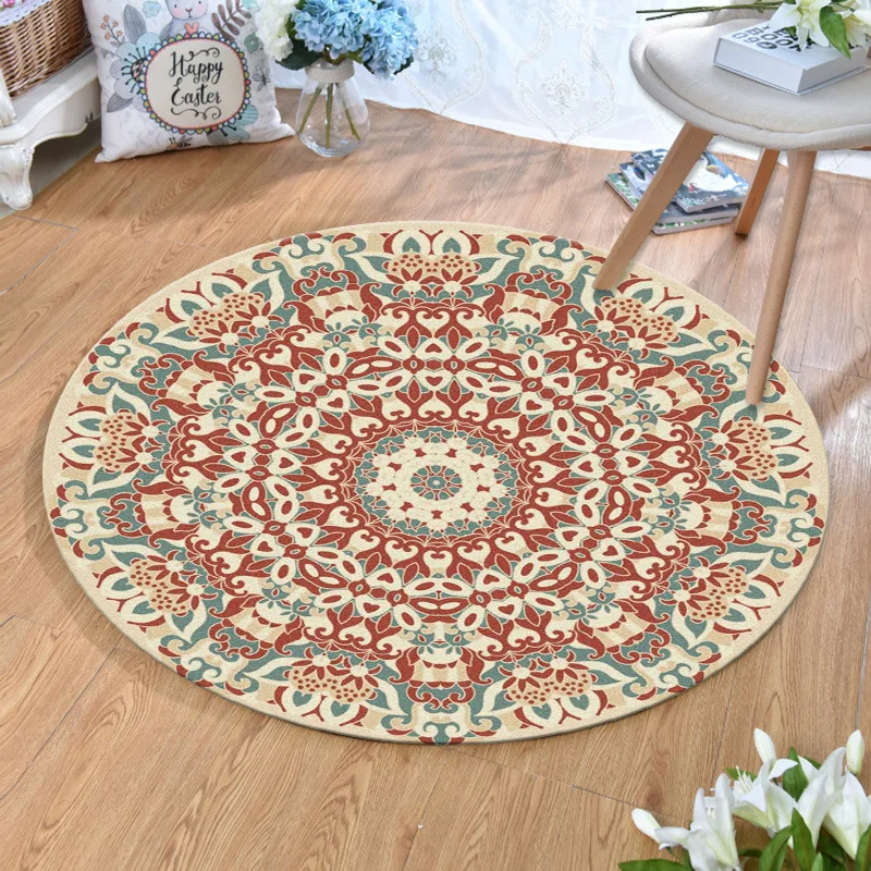 

Round Morocco Ethnic Style Floral Carpets and Rugs for Living Room Bedroom Decorate Hallway Doormat Anti-Slip Bathroom Floor Mat