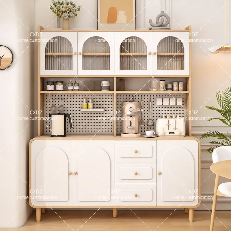 Cream Style Wall Mounted Dining Side Cabinet Integrated Storage Unit for Kitchen Guest Room Multifunctional Solid Wood Tea
