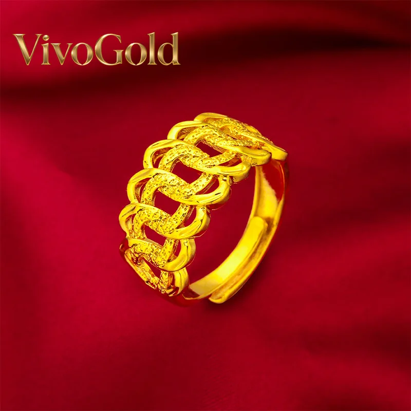 

VivoGold Wide Twisted Ring for Men, 24K Gold, AU999 | 8MM matte twisted band, rugged elegance for professional settings.