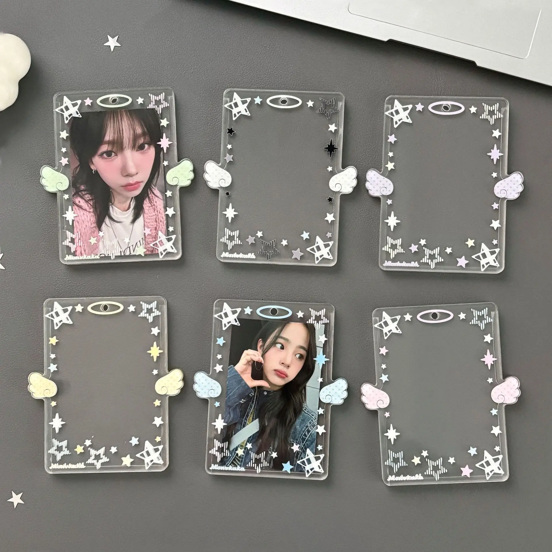 INS Fashion Simple Transparent Angel Wings 3in Card Holder Y2K Korean Girl Idol Photo Storage Card Bag Pendant Decoration Gift ﻿