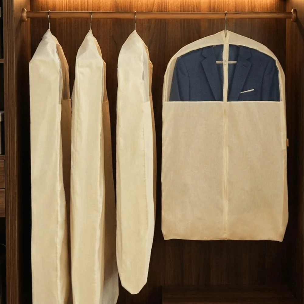 Cotton Linen Clothes Dust Cover Visible Breathable Garment Bag Cover Dust-proof Thickened Hanging Clothes Storage Bag Women