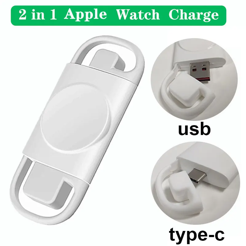 휴대용 USB-A USB-C 무선 충전기, 애플 워치 9, 8, 7, 6, 5, 아이워치 SE 울트라용 고속 충전 스테이션, 2 인 1
