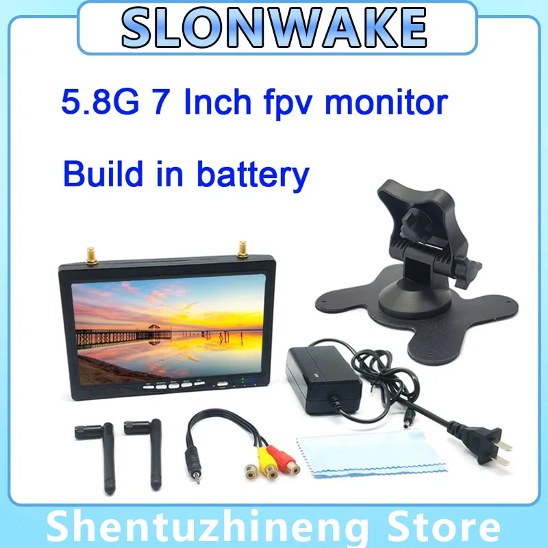 5.8G 48CH 7 Inch LCD IPS 1024*600 Auto Search FPV Monitor With Dual Antenna Build-in Battery For RC Multicopter FPV Drone Part