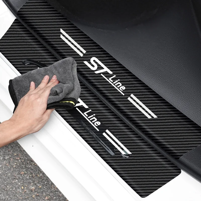 ملصق عتبة باب السيارة من ألياف الكربون ، شريط حماية عتبة باب السيارة لفورد ST STLine MK3 MK4 تركيز Kuga Fiesta ، الملحقات