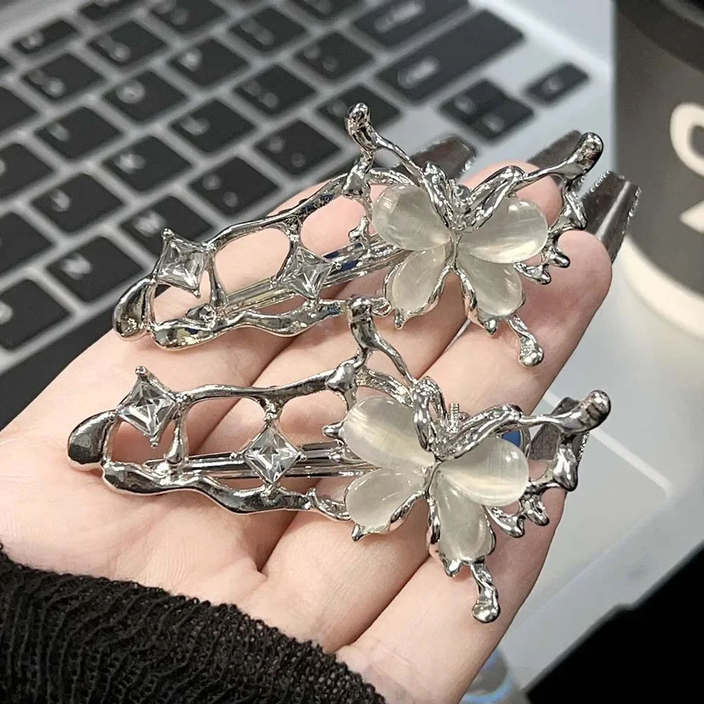 1/4pcs Y2K Irregular Liquid Metal Hairpin Butterfly Zircon Hair Clips Girl Fashion Silver Bang Clip For Women Hair Accessories