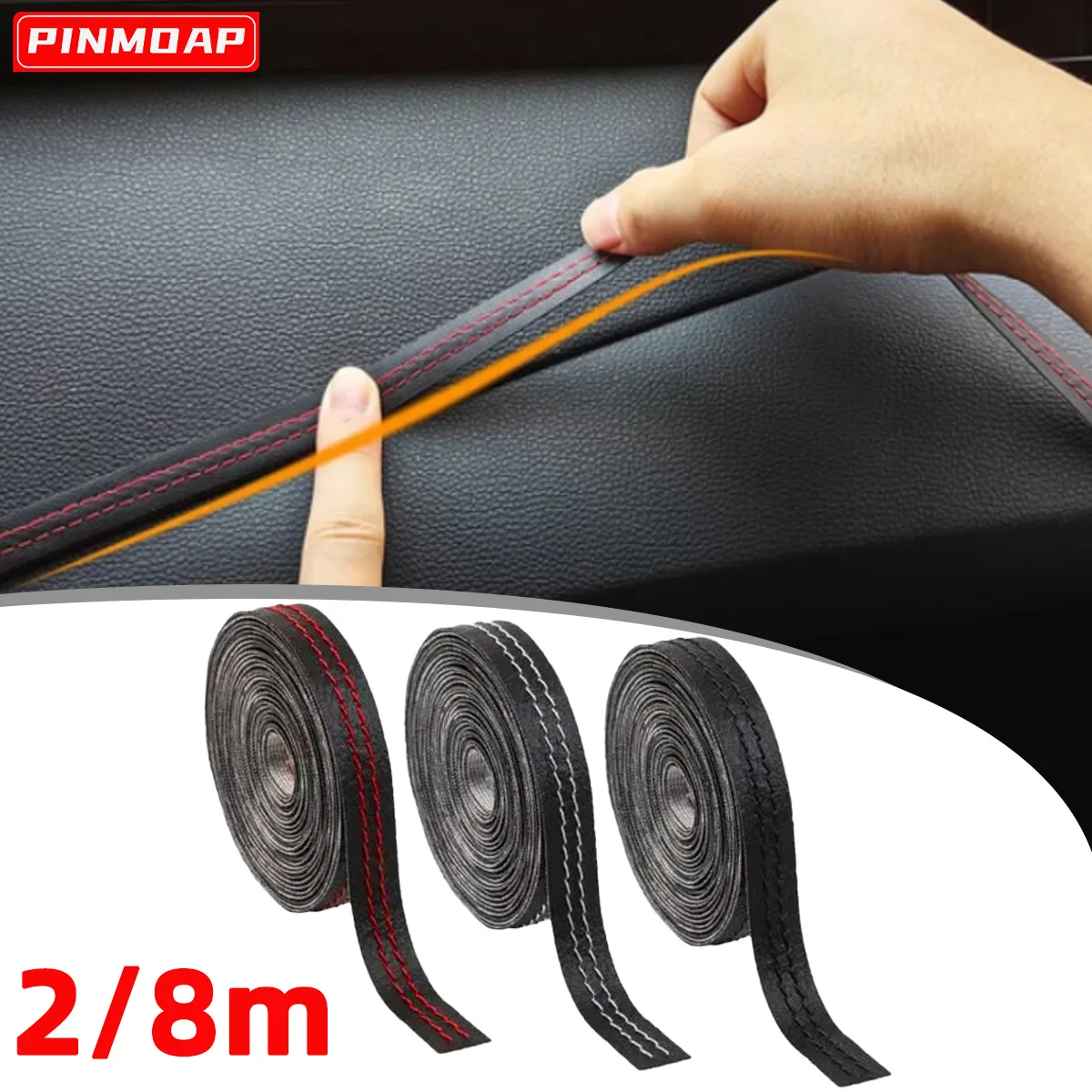PINMOAP Car Interior Line Automotive Dashboard Console Interior Modification Accessories Pu Leather Woven Decorative Strip