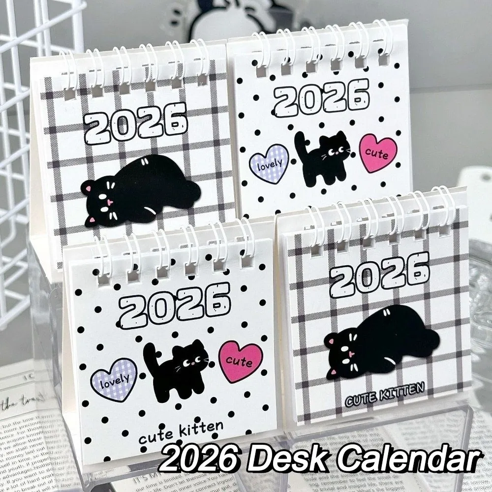 Creative Mini 2026 Desk Calendar Coil Binding Cartoon Schedule Planner Bow Portable Daily Planner Desktop Decoration
