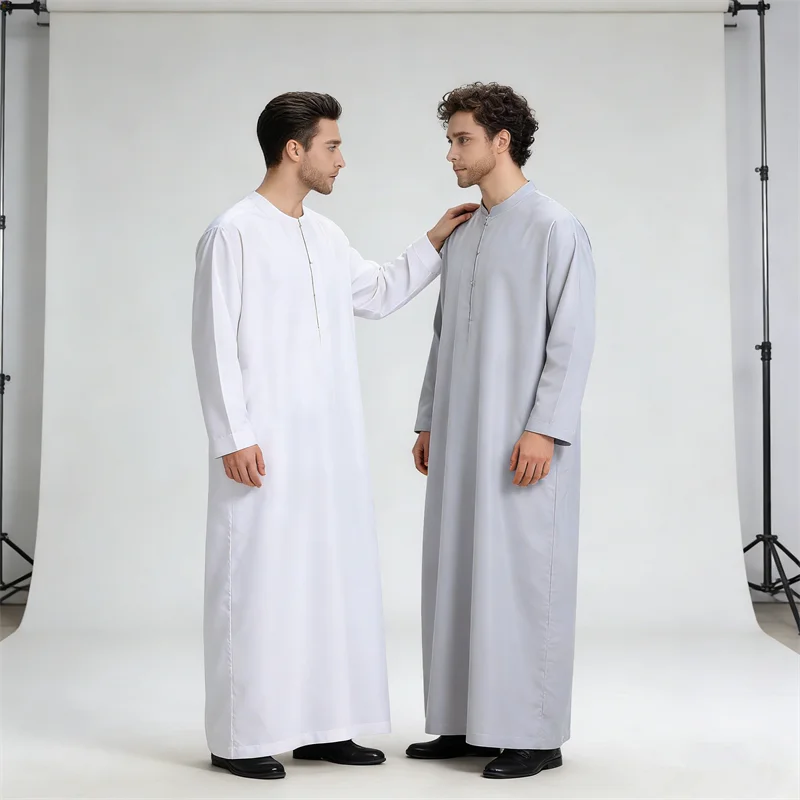 

Summer Muslim Men Short Sleeve Robe Jubba Thobe Islamic Clothing Saudi Arabic Thoub Eid Ramadan Abaya Kaftan Middle East Dress