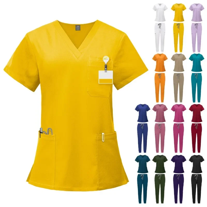 

Nurse Workwear Dual-Pocket Surgical Scrubs Set Anesthesiologist Work Uniforms Multi-Functional Short Sleeves and Top Long Pants