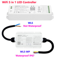 Miboxer 5 In 1 Wifi LED Controller Dimmer WL5 WL5-WP Waterproof IP67 DC12V 24V For Single color/CCT/RGB/RGBW/RGB+CCT Strip Light