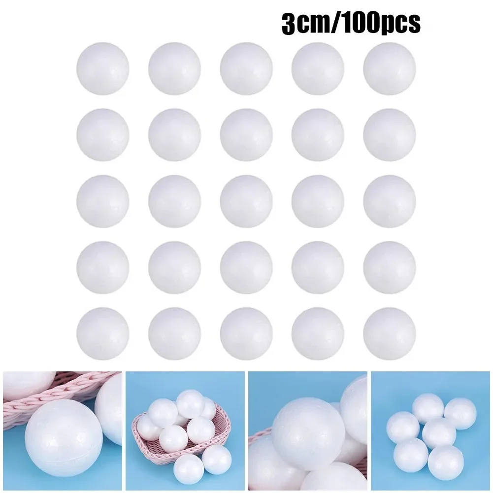 100Pcs Solid Polystyrene Round Balls DIY Craft Wedding Decoration Modeling Stuff 2-3CM DIY Raw Material Huge Foam Process Ball