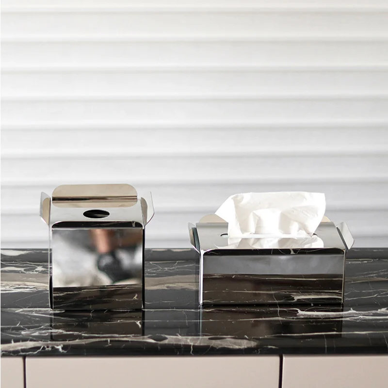 Modern Metal Square Tissue Box Ornament, Stainless Steel Tissue Box, Creative Living Room Desktop Kitchen Tissue Storage Box