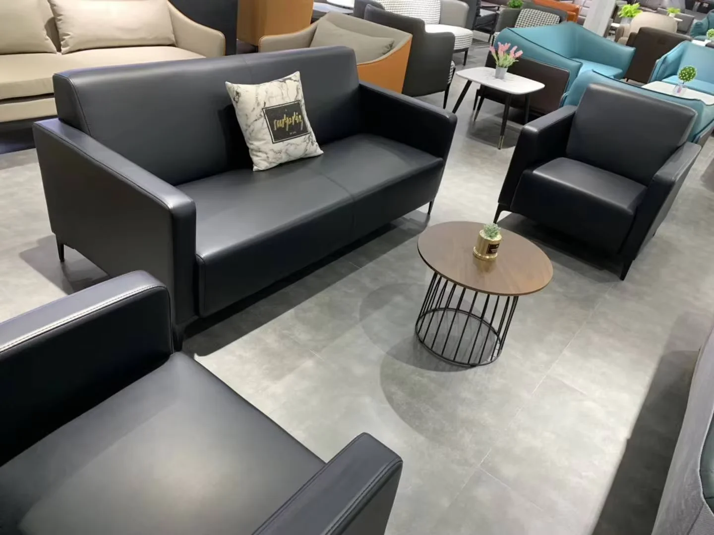 Modern Three Seater Office Sofa and Coffee Table Suitable for Small Business Reception Areas Set of Office Sofas