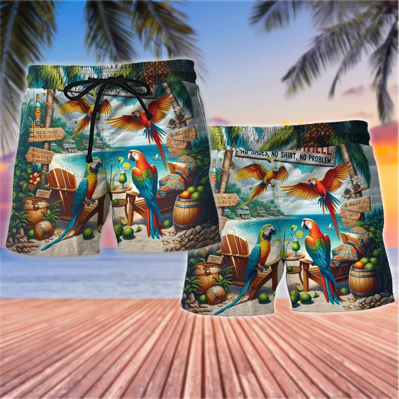 Fashion Parrot Graphic Hawaiian Short Pants Summer Casual Surfing Vacation 3D Printed Beach Shorts Loose Harajuku Swim Trunks