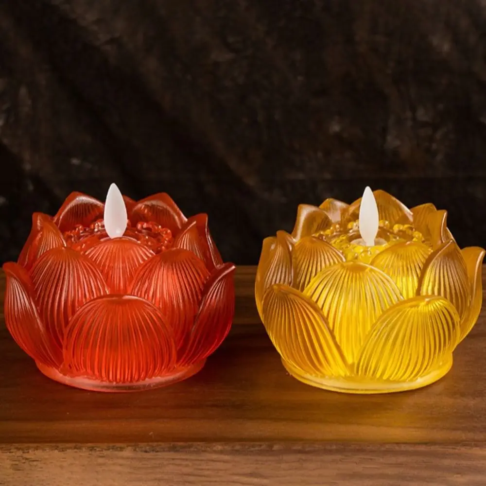 رائعة الراتنج مصباح إلكتروني الديكور الحلي LED محاكاة شمعة أدوات الصلاة قاعة الإضاءة لوتس فانوس الإمدادات #1