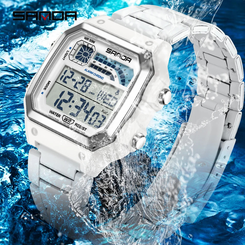 SANDA 6196 Fashion Men's Electronic Wristwatch Multifunctional Luminous Dial Calendar Waterproof Sports Digital Watches for Man
