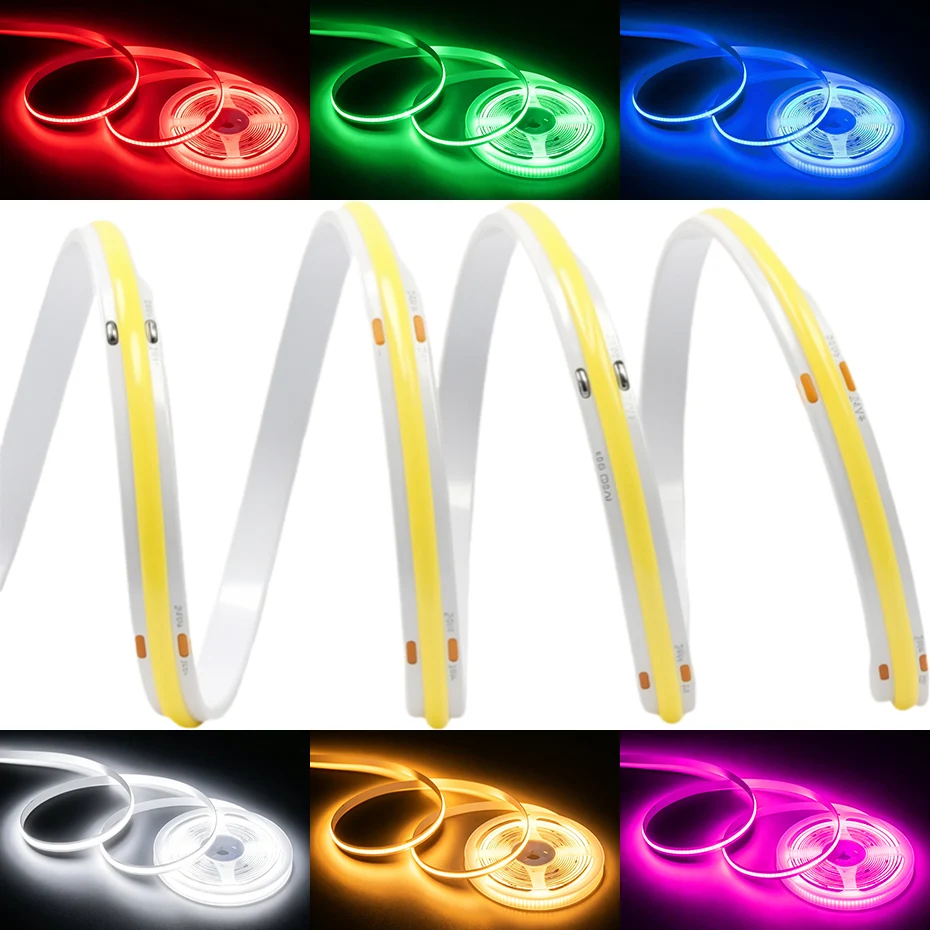 Only COB LED Light Strip 24V 320LEDs/m 8mm High Density Flexible 0.5m-10m RA90 Cold/Warm White & Ice Blue/Red/Green/Pink