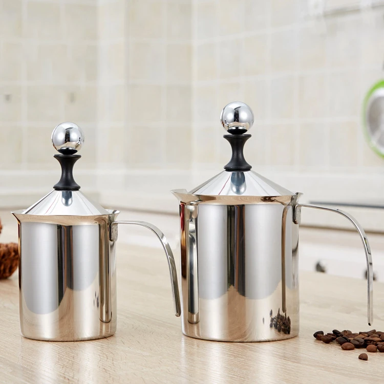 Stainless Steel Coffee Tools Milk Creamer Double Layer Filter Screen Cappuccino Latte Foam Coffee Printer Manual Milk Frother