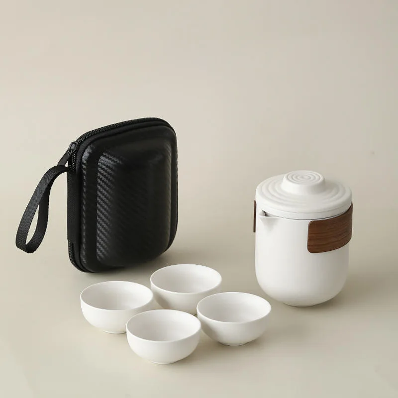 Minimally Designed Ceramic Kuaike One Pot Four Cups Outdoor Camping Portable Travel Kung Fu Tea Set - Detail 1