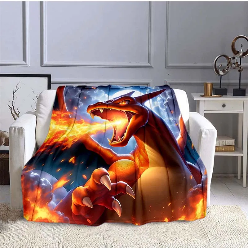 Multiple Sizes Pokémon Charizard Pattern Blanket Warm Soft Fluffy Kids and Adult Sofa Bed Throw Blanket Travel Camping Picnic