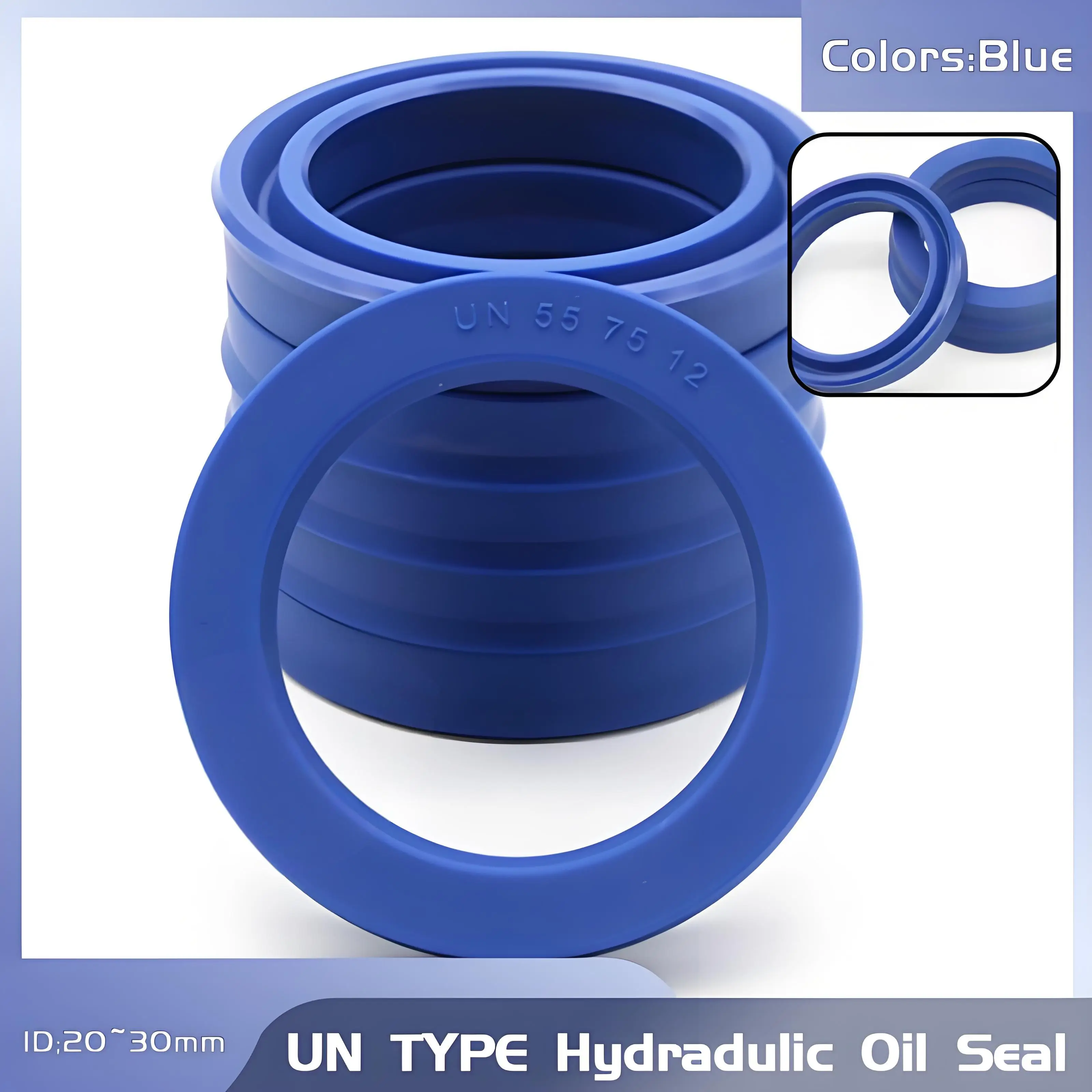

5-Pack Blue Polyurethane U-Cup Oil Seals, UN Type 20-30mm ID for Hydraulic Piston Rods and Shafts Gaskets UN Oil Seal ID 20-30mm