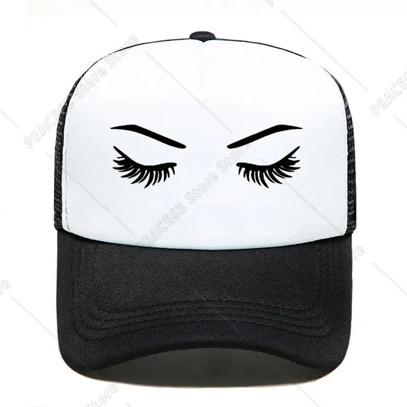 

New Eye lashes Sleepy Print Casual Baseball Cap Funny Men Women Parent-child Hats Mesh Visor Outdoor Sun Hat Adjustable Caps