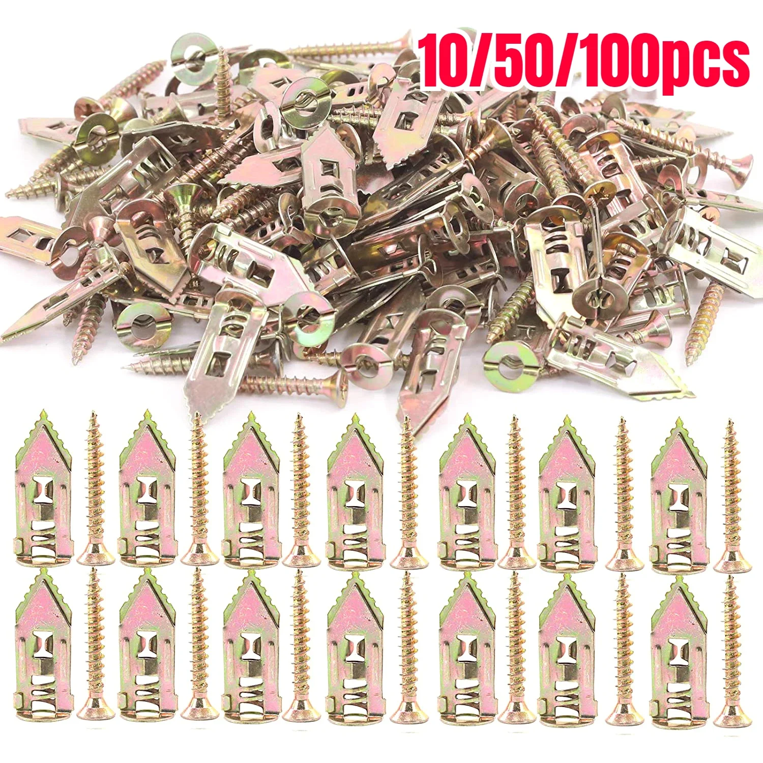 10/50/100Pcs Self Tapping Screws Self Drilling Anchors Screws Drywall Anchors Easy Application for Gypsum Plasterboard Dowel